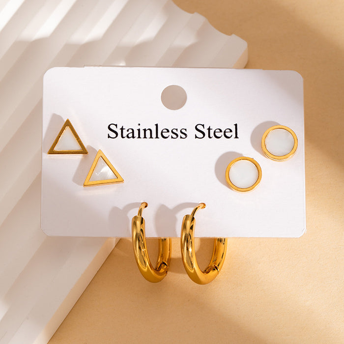 Wholesale Stainless Steel Four-Leaf Clover Heart Earrings Set