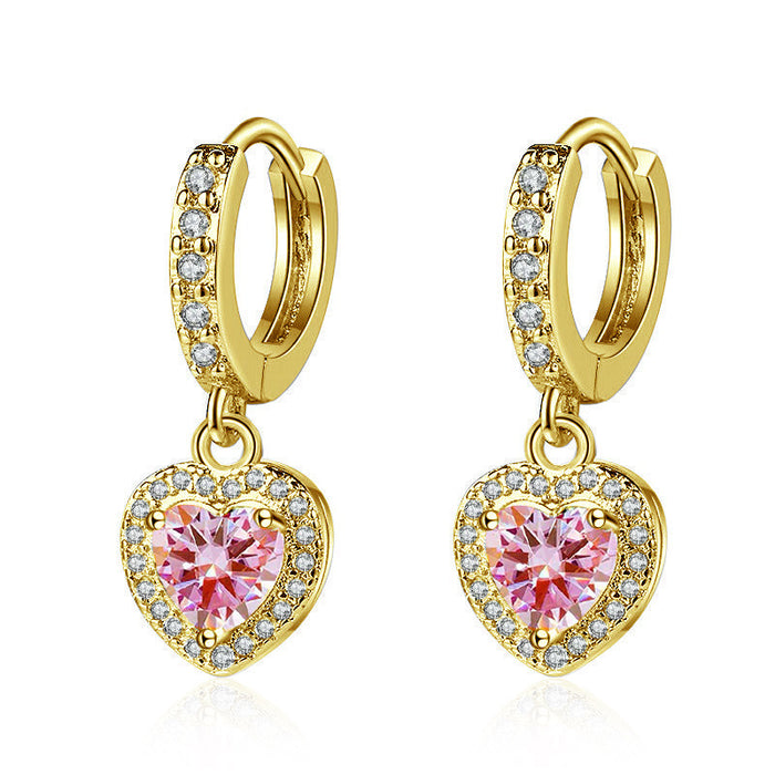 Wholesale Copper Inlaid Zircon Heart Earrings
