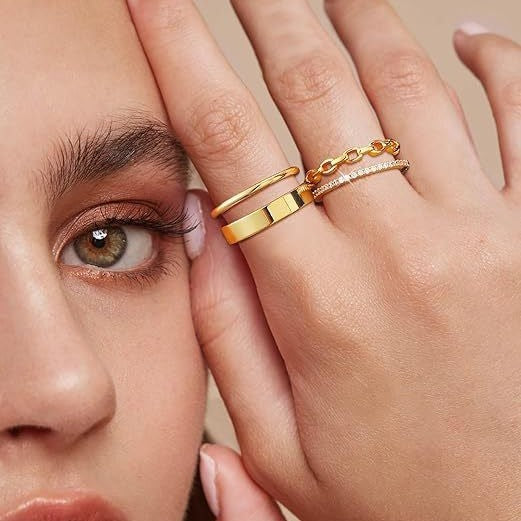 Wholesale New stacked zircon double loop ring with niche design, cross chain knot winding index finger ring set