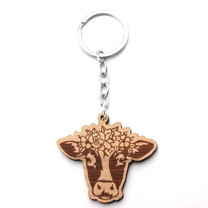 Wholesale Wooden Cow Head Keychain JDC-KC-JinA001