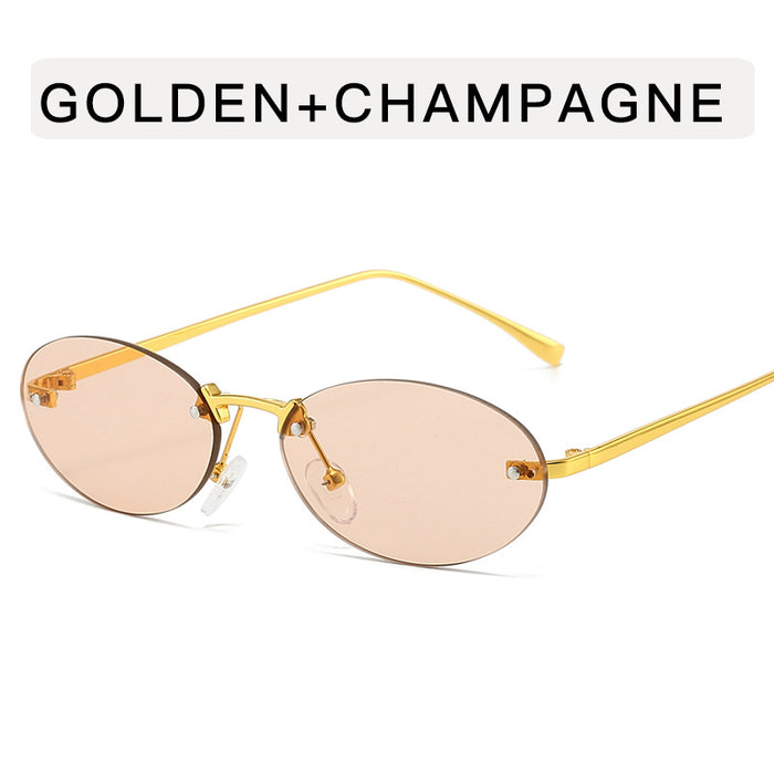 Wholesale Frameless metal oval sunglasses, fashionable and personalized small frame sunglasses