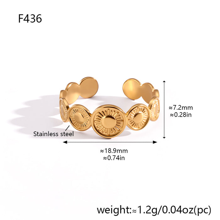 Wholesale Hollow Geometric Stainless Steel Adjustable Open Ring Gold Plated Jewelry