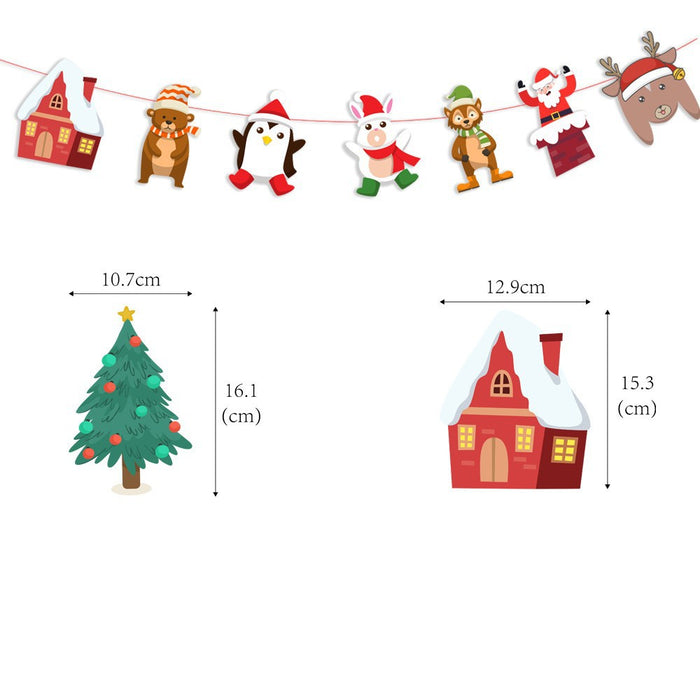 Wholesale Christmas Decorations Christmas Pull Flag Hanging Flag Holiday Banner Party Decoration Paper Cartoon Christmas Pull Flower String Flag
