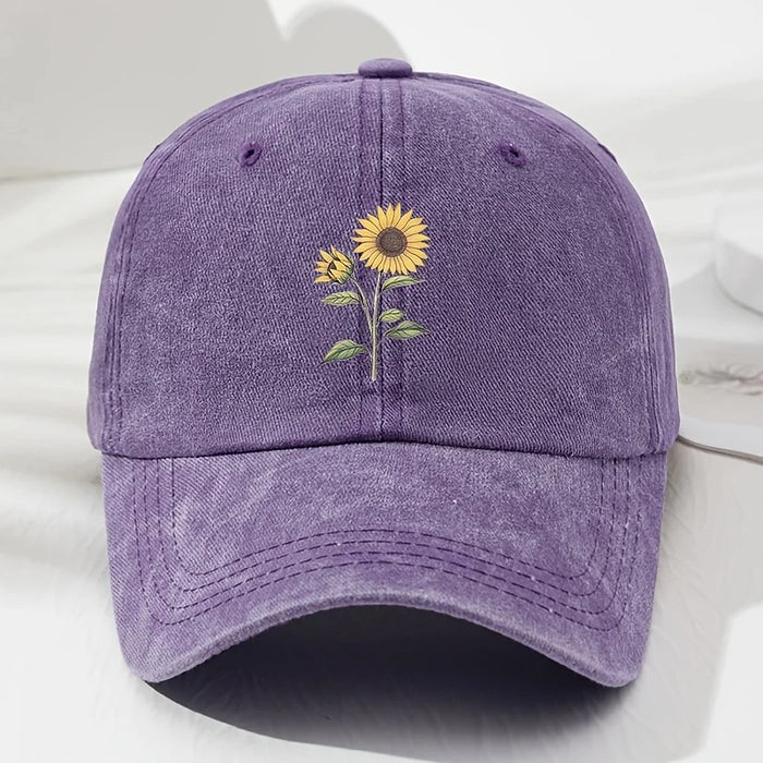 Wholesale Trendy Sunflower Pattern Baseball Cap Adjustable Washed Multi Color Summer Hat