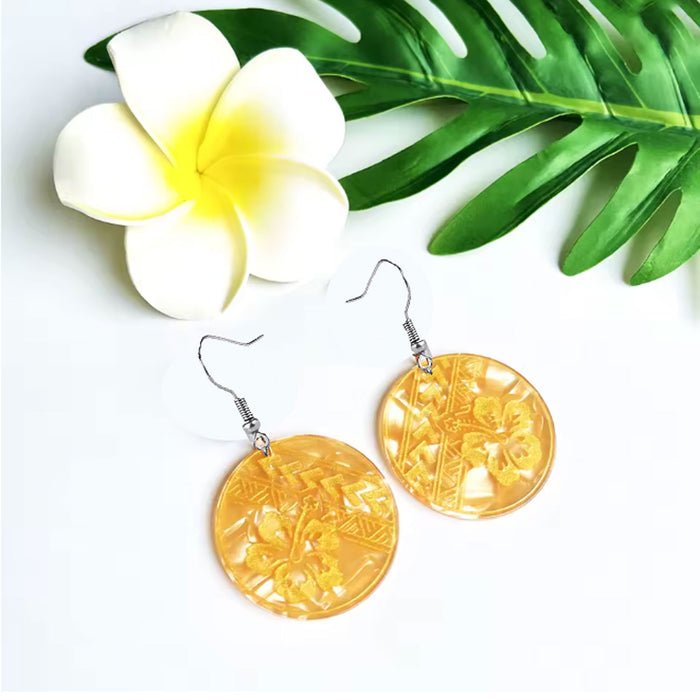 Wholesale Stylish Hibiscus Flower Drop Earrings Acrylic Floral Print Jewelry Accessory MOQ≥2