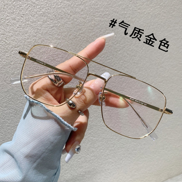 Wholesale Large frame pure titanium wire double beam eyeglass frame, myopia can be matched with degree anti blue light flat lens