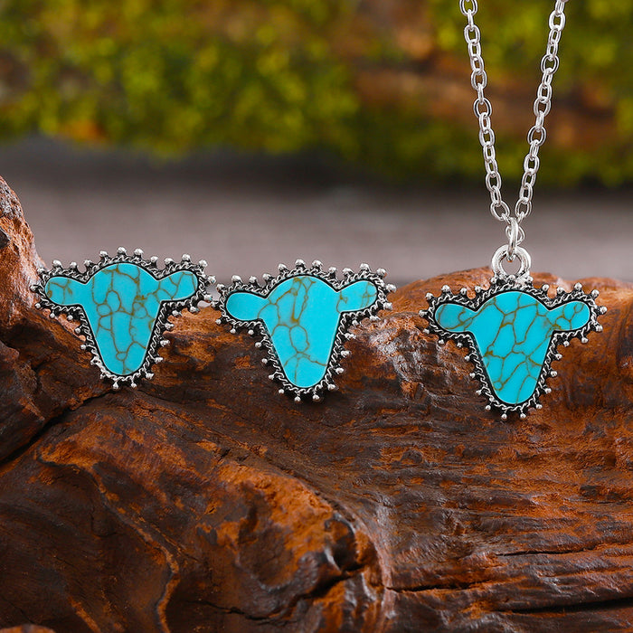 Wholesale Cactus Star Bull Head Heart Turquoise Earrings Necklace Set Simple Color Alloy Jewelry
