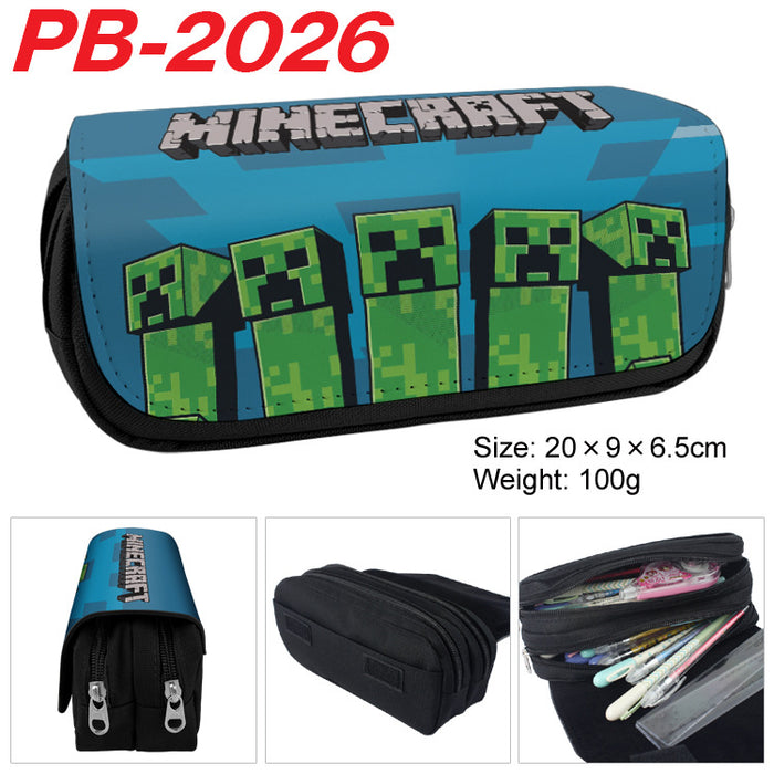 Wholesale Cartoon Game Themed Canvas Pencil Case Double Layer Zipper Large Capacity Student Stationery