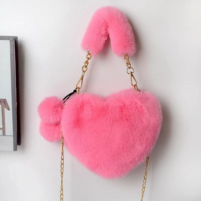 Wholesale Winter Plush Bag Simple All-match Heart-shaped Bag Shoulder Crossbody Women's Bag Valentine's Day Gift