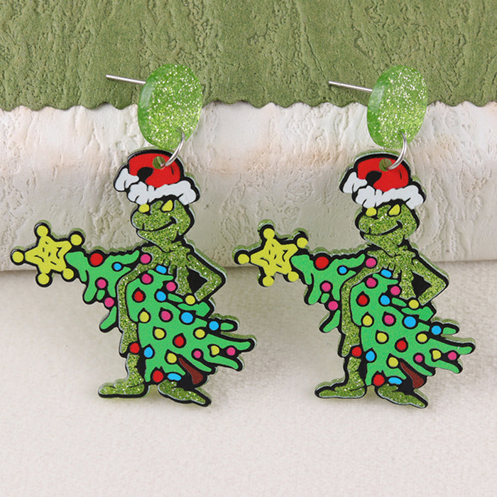 Wholesale Christmas Niche Green Hat Monster Acrylic Earrings
