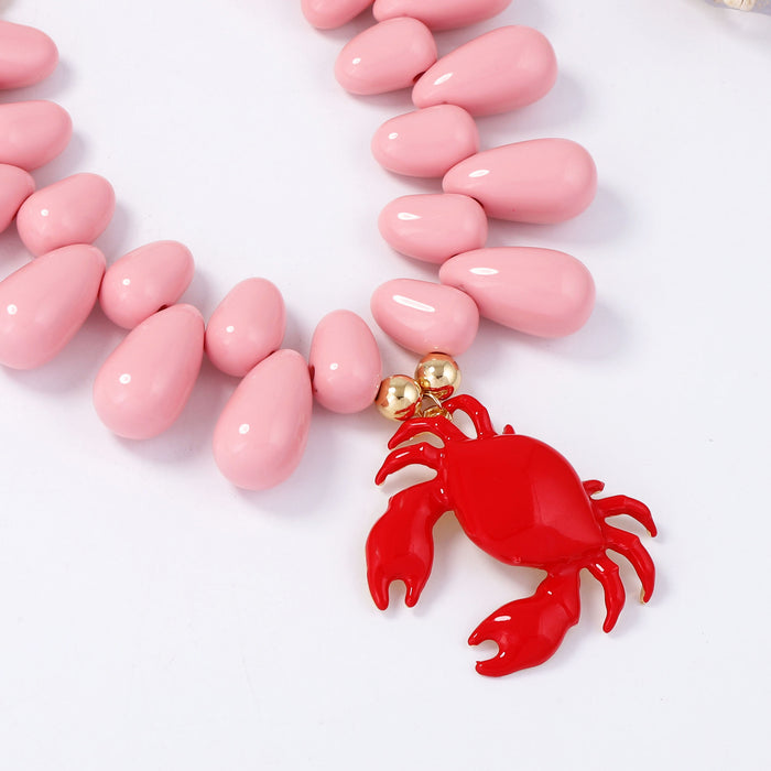 Wholesale Casual Vacation Style Alloy Oil Dripping Crab Pendant Multi-Color Beaded Women's Necklace