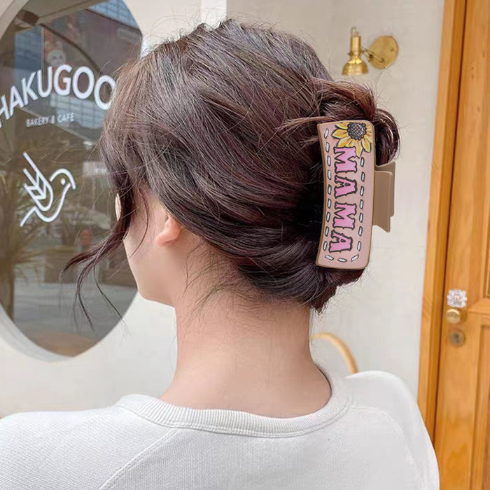 Wholesale Western Wind Letter Mom Cactus Sunflower Leather Shark Clip Hairpin Women' s Grab Clip