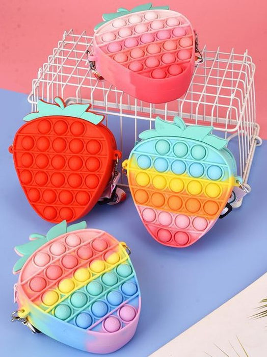 Wholesale Cute Silicone Crossbody Wallet for Girls Red Strawberry Bow Design