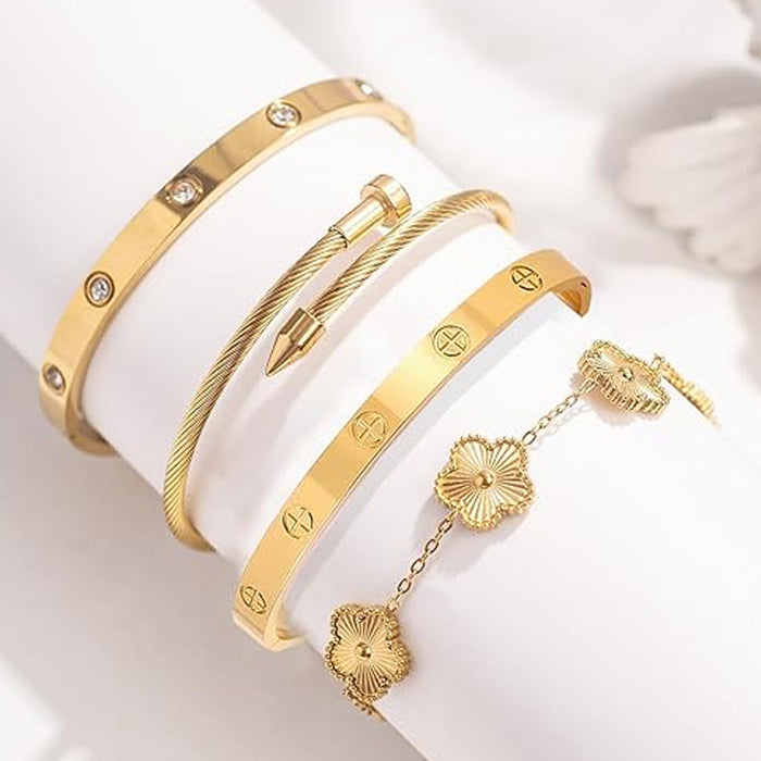 Wholesale Titanium Steel Electroplated Bracelet With Stone Row Stylish Jewelry Accessory