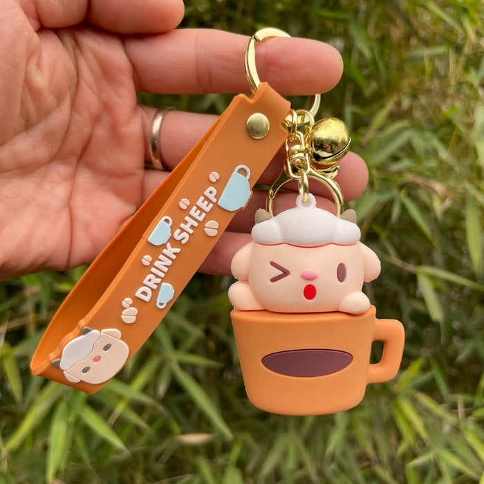 Wholesale 3D cute tea cup, sheep keychain pendant, backpack accessories, couple car keychain gift