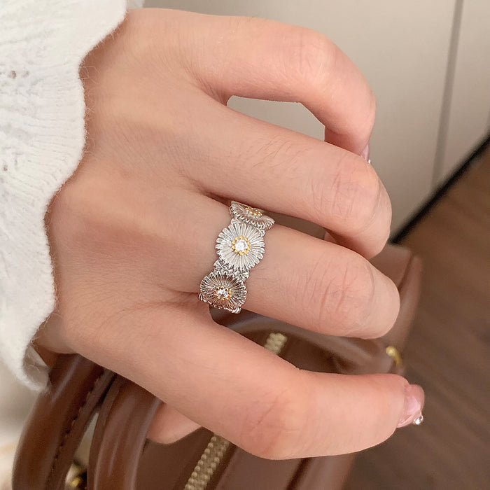 Wholesale brushed daisy ring craft diamond flower girl jewelry