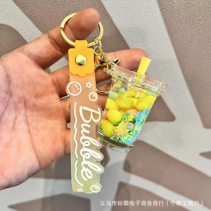 Wholesale Cartoon Into The Oil Flow Sand Bottle Milk Cup Keychain JDC-KC-biaopan006