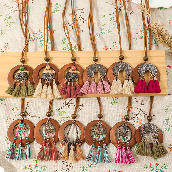 Wholesale Ethnic Literary Retro Tassel Flower Shell Necklace Fashion Accessory Gift MOQ≥2