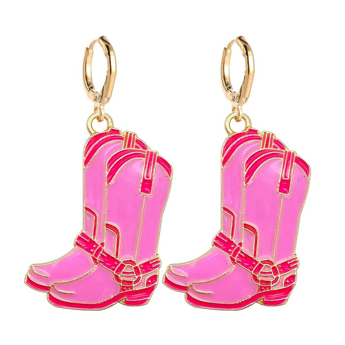 Wholesale Bull Head Pink Hat Cowboy Boots Alloy Earrings JDC-ES-Chengy039