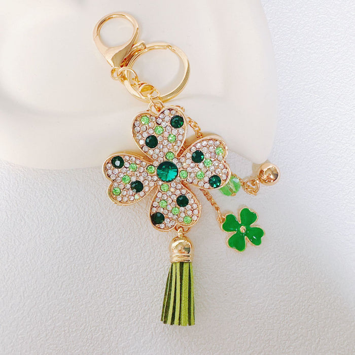 Wholesale Rhinestone Satellite Stone Four-leaf Clover Zinc Alloy Keychain JDC-KC-ZhanLun005