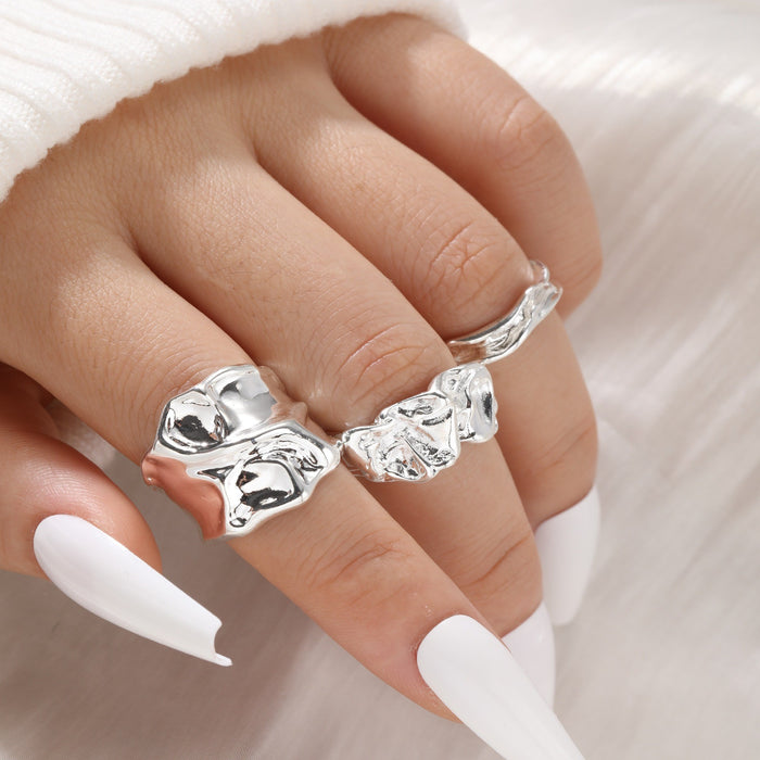 Wholesale Exaggerated lines gold irregular teardrop ring set