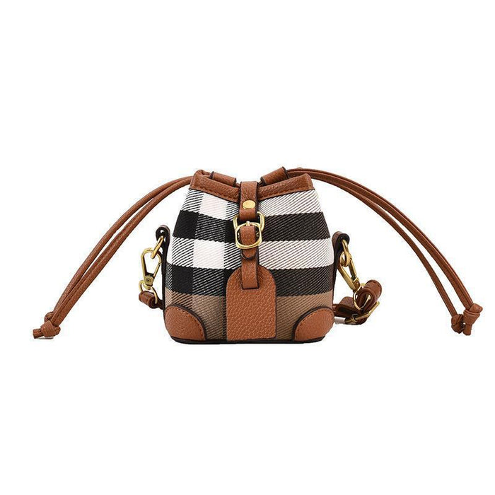 Wholesale Canvas Mini Children's Drawstring Checkered Handbag Crossbody Bag JDC-SD-FuZun001