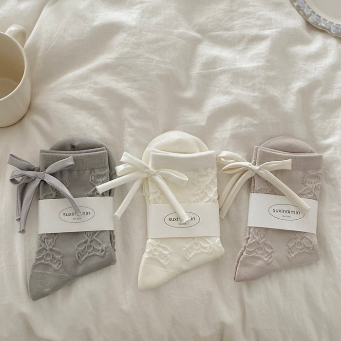 Wholesale Bow boneless socks, mid tube pile socks