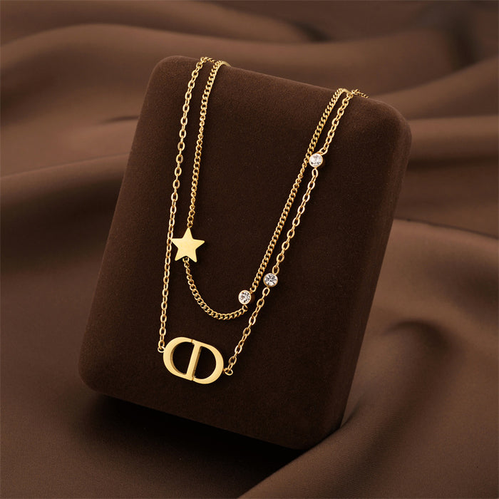 Wholesale Titanium Steel Double Layer Letter Necklace JDC-NE-QuanX005