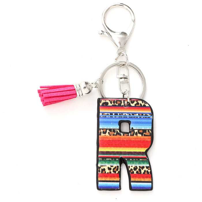 Wholesale Tassel Rainbow Letters Leopard Leather Keychain JDC-KC-YiTian016