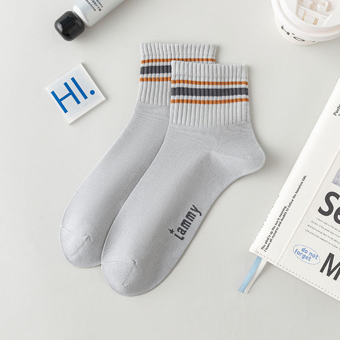 Wholesale New boneless sports socks, sweat absorbing and breathable short tube socks, striped letter college style cotton socks