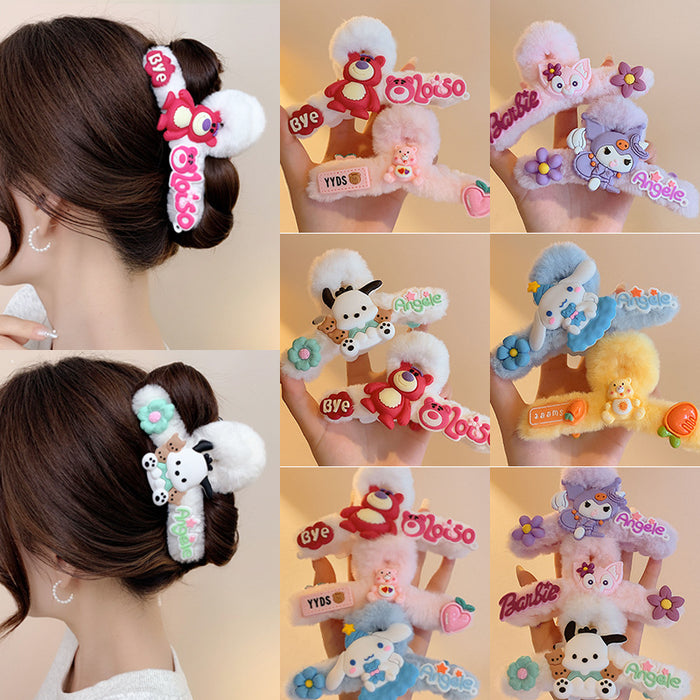 Wholesale Cute Plush Large Strawberry Bear Hairpin Cartoon Hairpin Autumn and Winter New Sweet Girl Heart Shark Hairpin JDC-HC-Wangl006