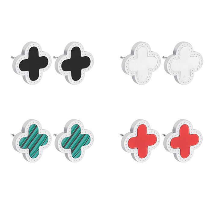 Wholesale Simple temperament, double-sided clover stainless steel earrings, personalized and versatile oil drip earrings