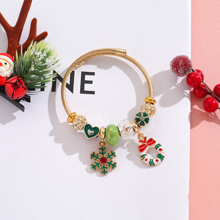 Wholesale Stainless Steel Elk Snowflake Bell Pendant Beaded Bracelet Christmas MOQ≥2