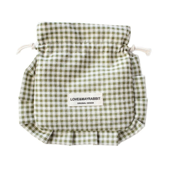 Wholesale Stylish Pink Plaid Drawstring Pouch With Lace Trim Multipurpose Travel Storage Bag For Makeup Brushes Fashion Accessory For Boutique Resale