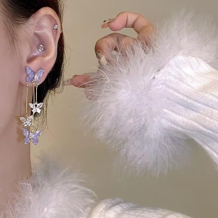 Wholesale Super fairy butterfly long tassel earrings, niche earrings, temperament, versatile earrings