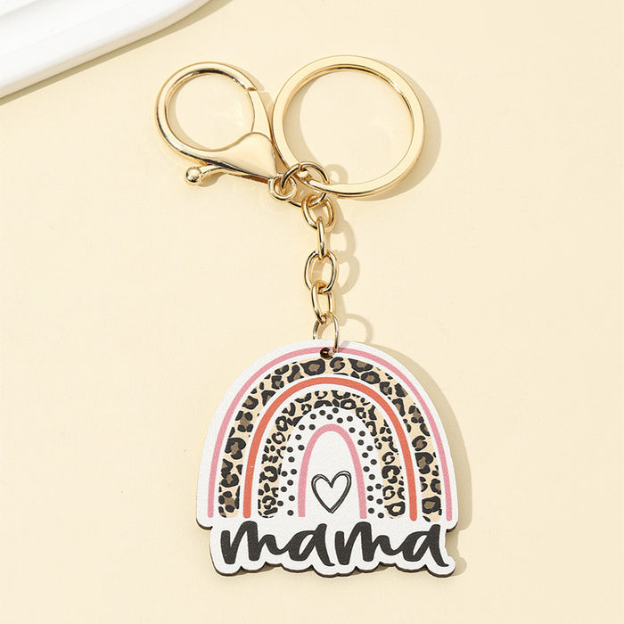 Wholesale Mother's Day Leopard Print Mama Letter Wooden Sign Keychain JDC-KC-RongR019