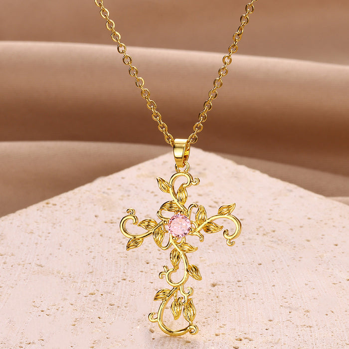 Wholesale Electroplated Original Design Elegant Diamond Cross Necklace