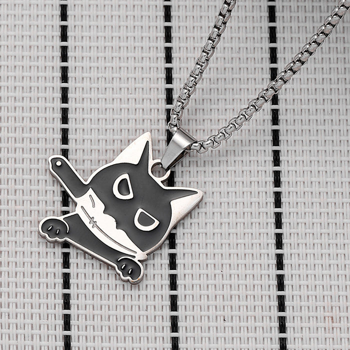 Wholesale  Stainless Steel Black Oil Dripping Knife Cat Necklace