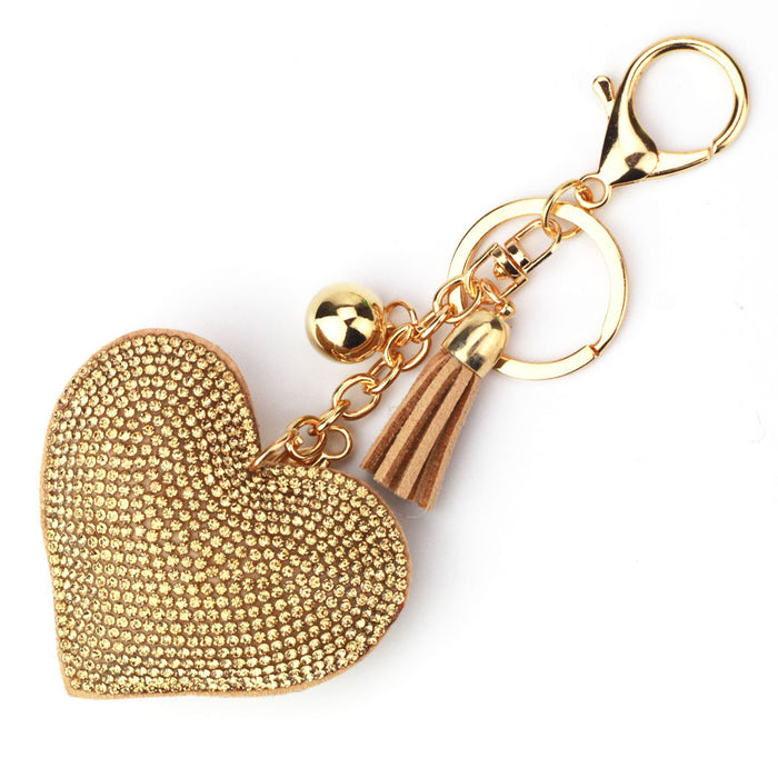 Wholesale Chic Heart Rhinestone Leather Tassel Keychain Fashion Bag Charm Car Key Accessory