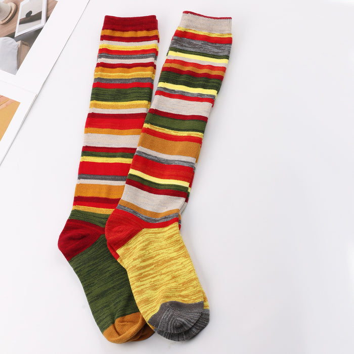 Wholesale Color Striped Women's Long Halloween Christmas Knee-high Cotton Socks JDC-SK-XQ030