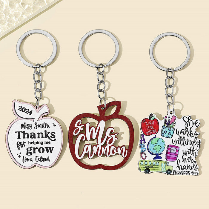 Wholesale Graduation Season Apple English Letters Wooden Keychain JDC-KC-RongR008