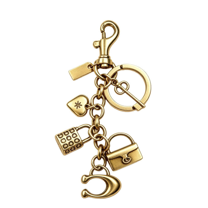 Wholesale Stylish Retro Carved Heart Lock Alloy Bag Charm Keychain Gold Finish Fashion Accessory