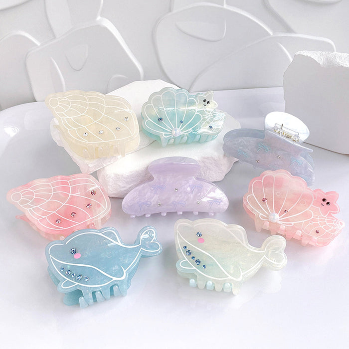 Wholesale Diamond studded claw clip, cute girl, dolphin shell, medium shark clip, back of the head, half tied hair headpiece, hair accessory