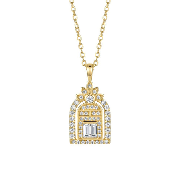 Wholesale Trendy Door of Happiness Zircon Inlaid Collarbone Necklace Gold Plated Titanium Steel MOQ≥2