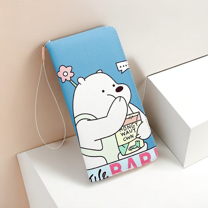 Wholesale   Cute Long Cartoon Wallet Student  Large Card Zipper Mobile Phone Bag Clutch Bag