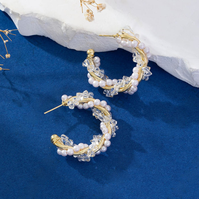 Wholesale New irregular retro pearl wrapped geometric pure copper silver needle earrings trendy earrings