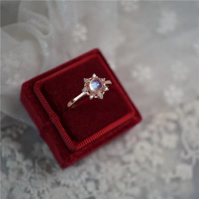 Wholesale New Moonstone Open Ring Shining Crystal Rose Gold