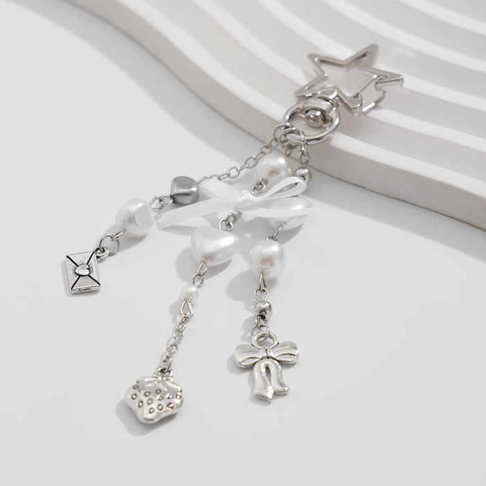 Wholesale Jewelry bow keychain pentagram alloy glass bead pendant