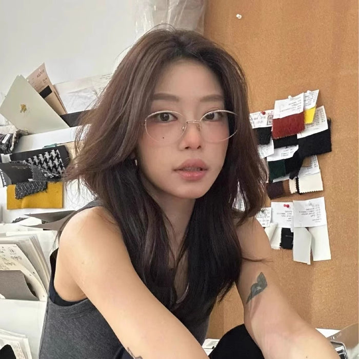 Wholesale Golden edged oval half frame glasses, cool and anti blue light prescription myopia frame