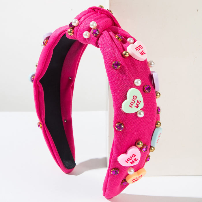 Wholesale Valentine' s Day Knot Heart Accessory Rhinestone-Studded Wide Headband